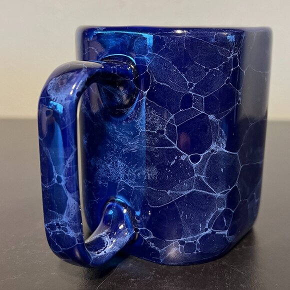 Cobalt Blue Bubble Glaze Marbleized Mug ~ Pewter Medallion w/ Moose  ~ LINYI - Picture 8 of 13